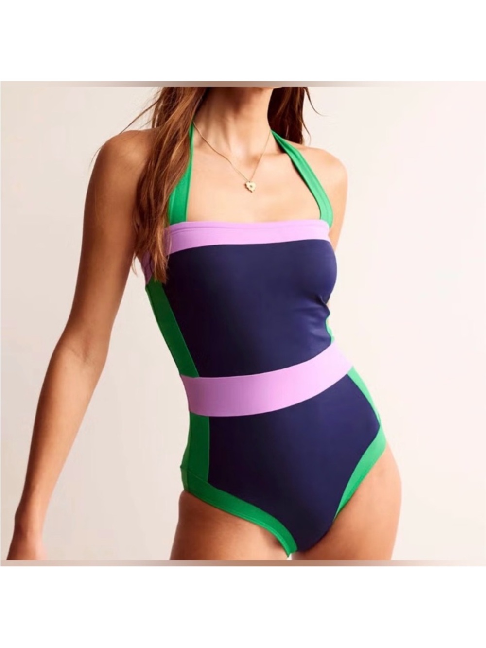 Boden Santorini Halterneck Swimsuit
Navy Green Purple Color block Size 12R
